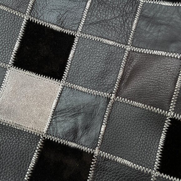 Lucky Brand Vintage Leather Patchwork Hobo Crossbody Purse Bag Grey Black New - Picture 8 of 14